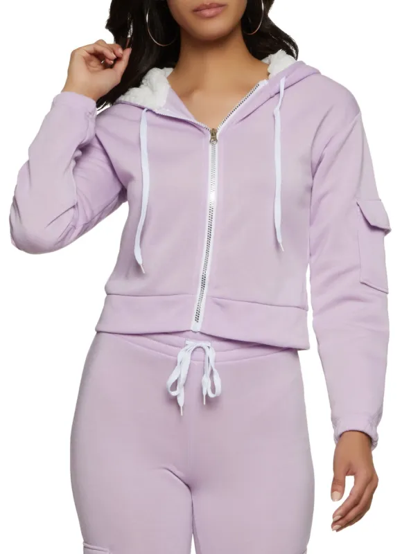 Cargo Pocket Sleeve Zip Front Hoodie sold by Rainbow