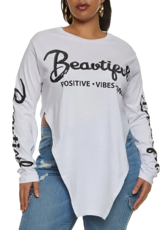Plus Size Beautiful Hanky Hem Graphic Tee sold by Rainbow