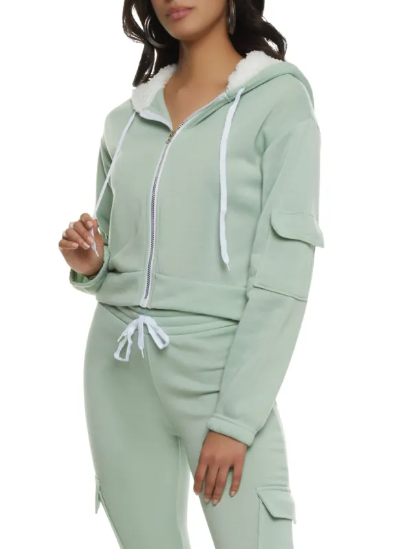 Cargo Pocket Sleeve Zip Front Hoodie sold by Rainbow