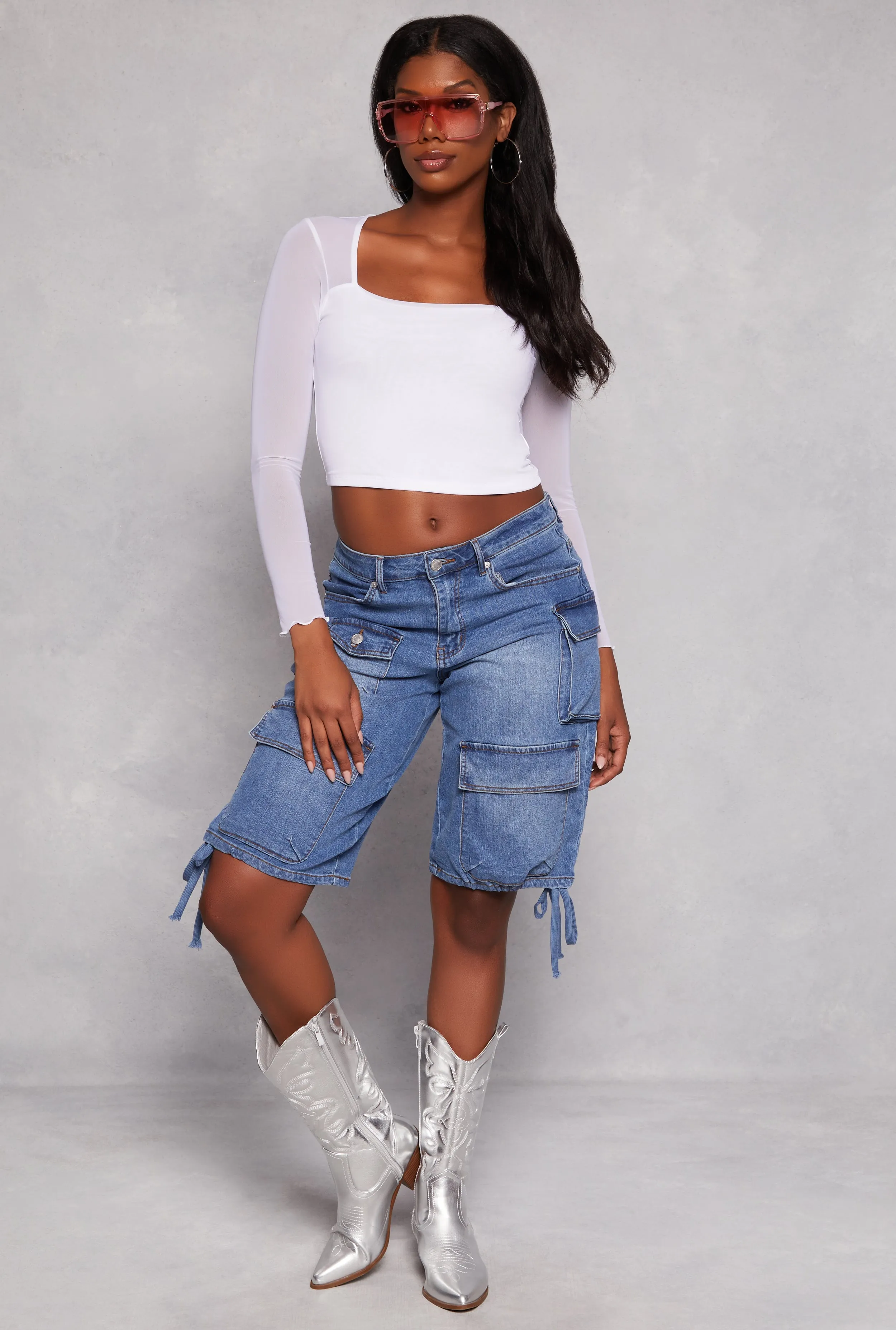 Mesh Sleeve Square Neck Long Sleeve Top sold by Rainbow product image thumbnail 2