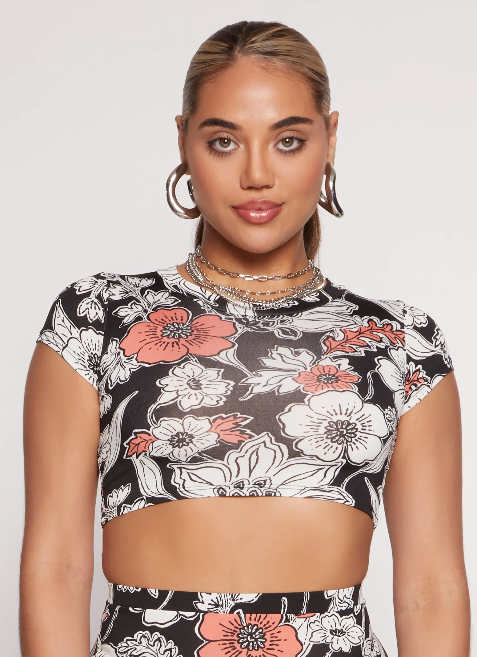 Floral Print Short Sleeve Crop Top sold by Rainbow