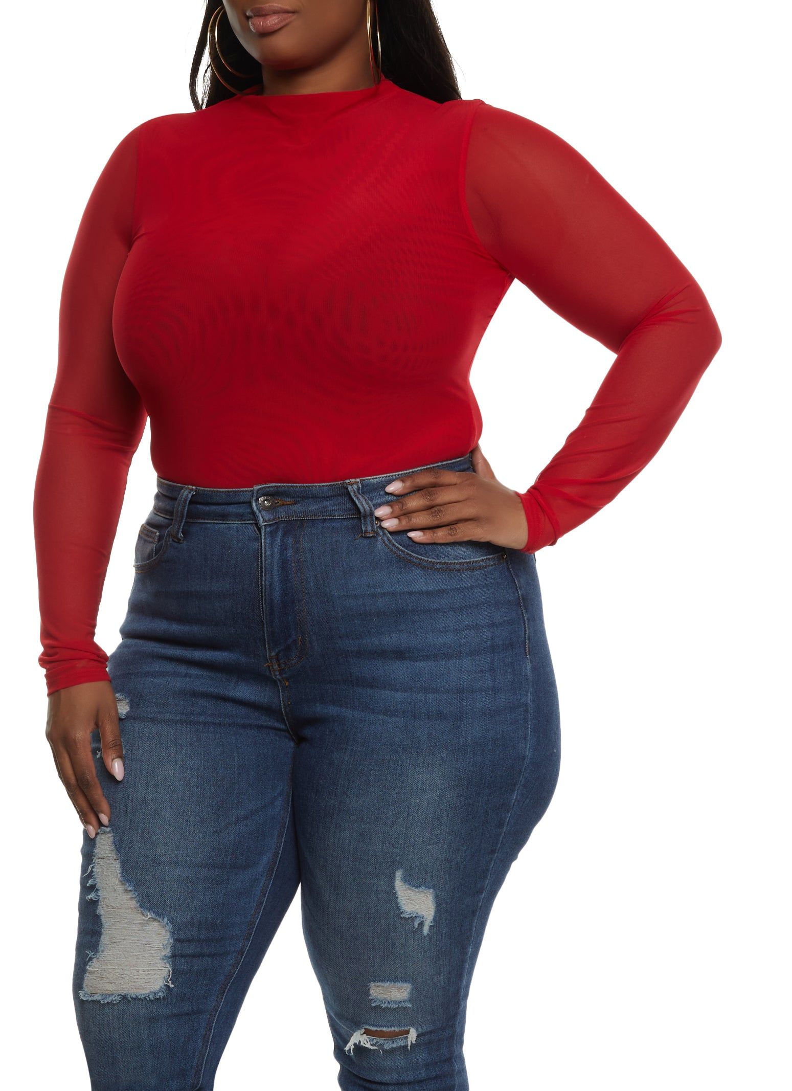 Plus Size Mesh High Neck Long Sleeve Bodysuit sold by Rainbow product image thumbnail 2