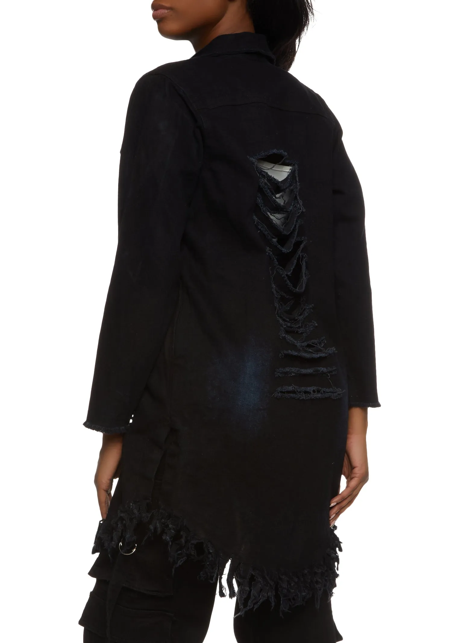 Denim Distressed Button Front Longline Jacket sold by Rainbow product image thumbnail 2