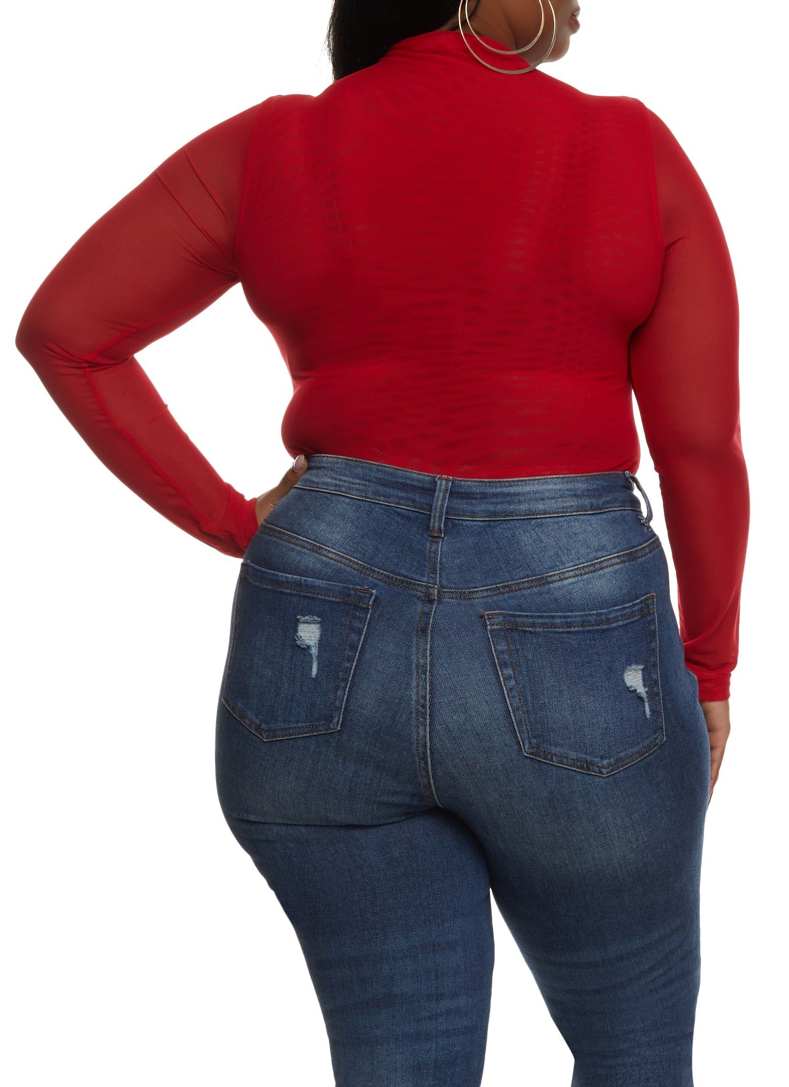 Plus Size Mesh High Neck Long Sleeve Bodysuit sold by Rainbow product image thumbnail 3