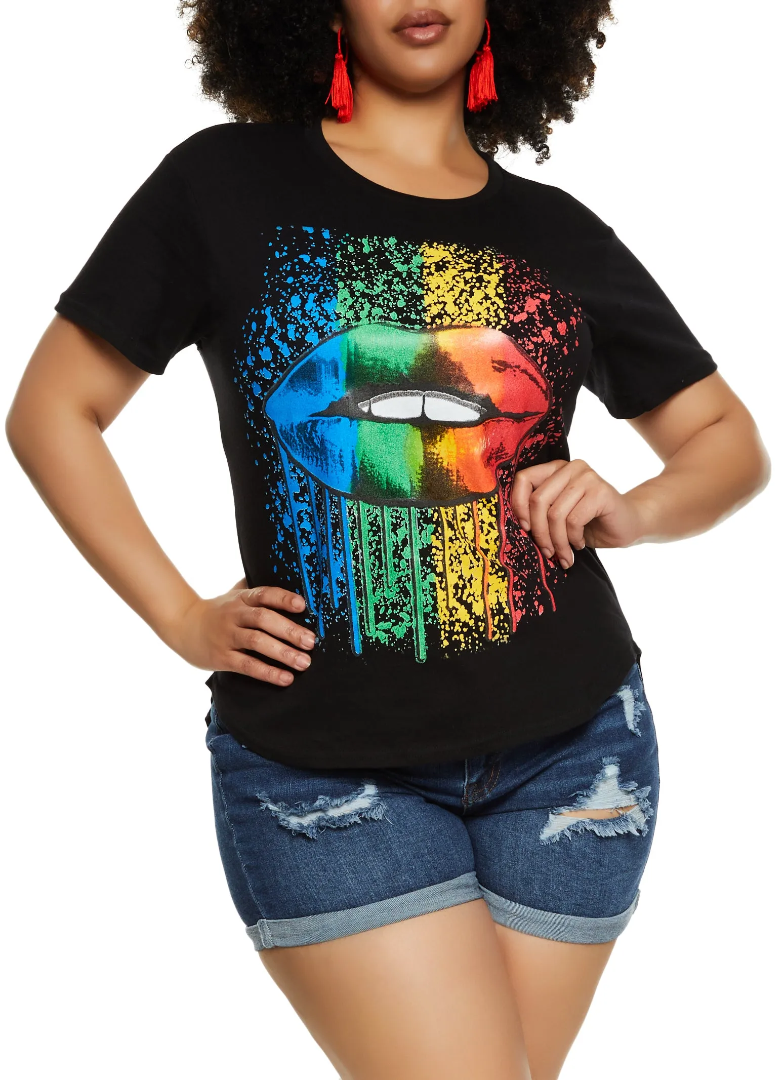 Plus Size Rainbow Lip Graphic T Shirt sold by Rainbow product image thumbnail 2
