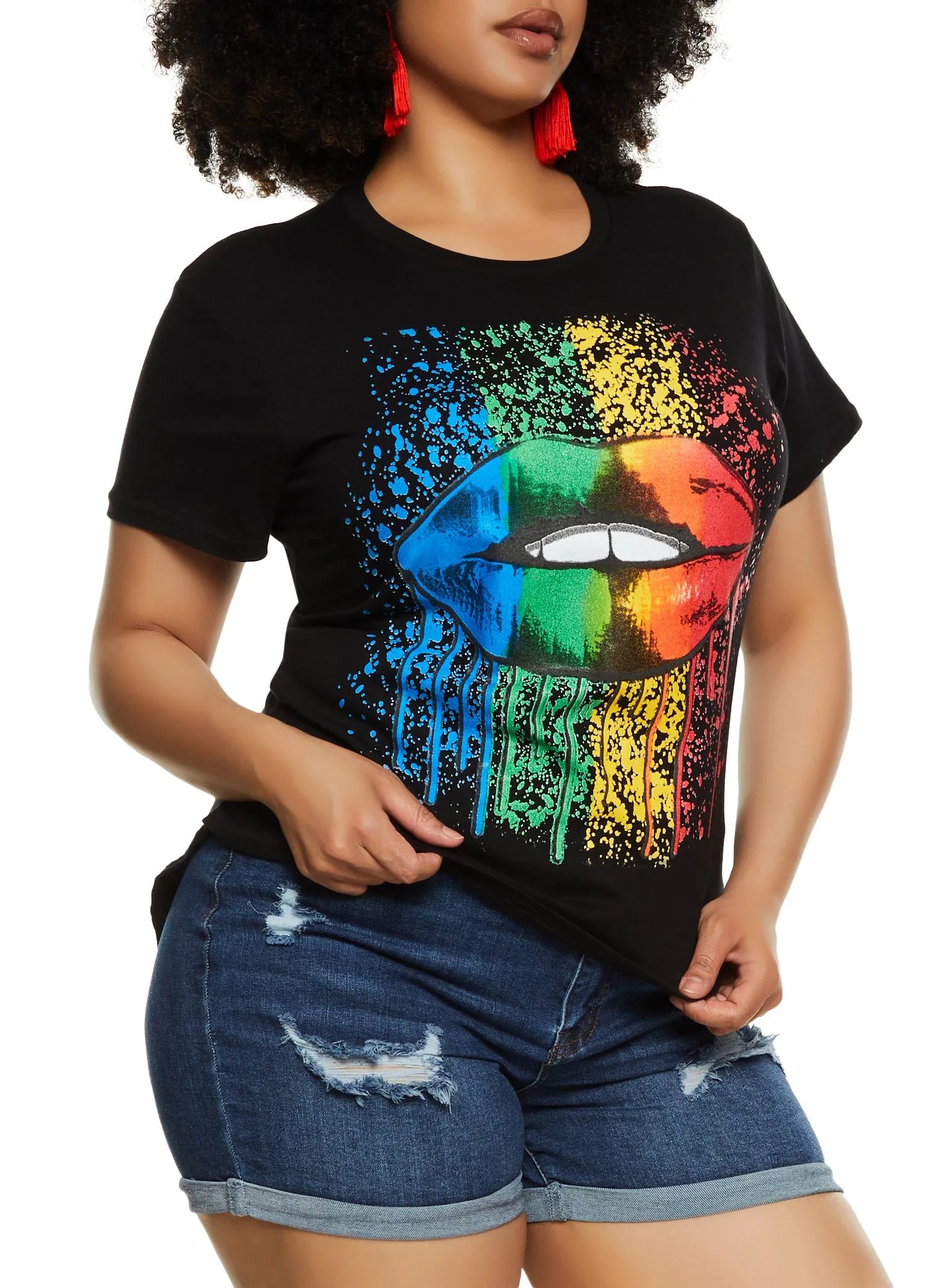 Plus Size Rainbow Lip Graphic T Shirt sold by Rainbow
