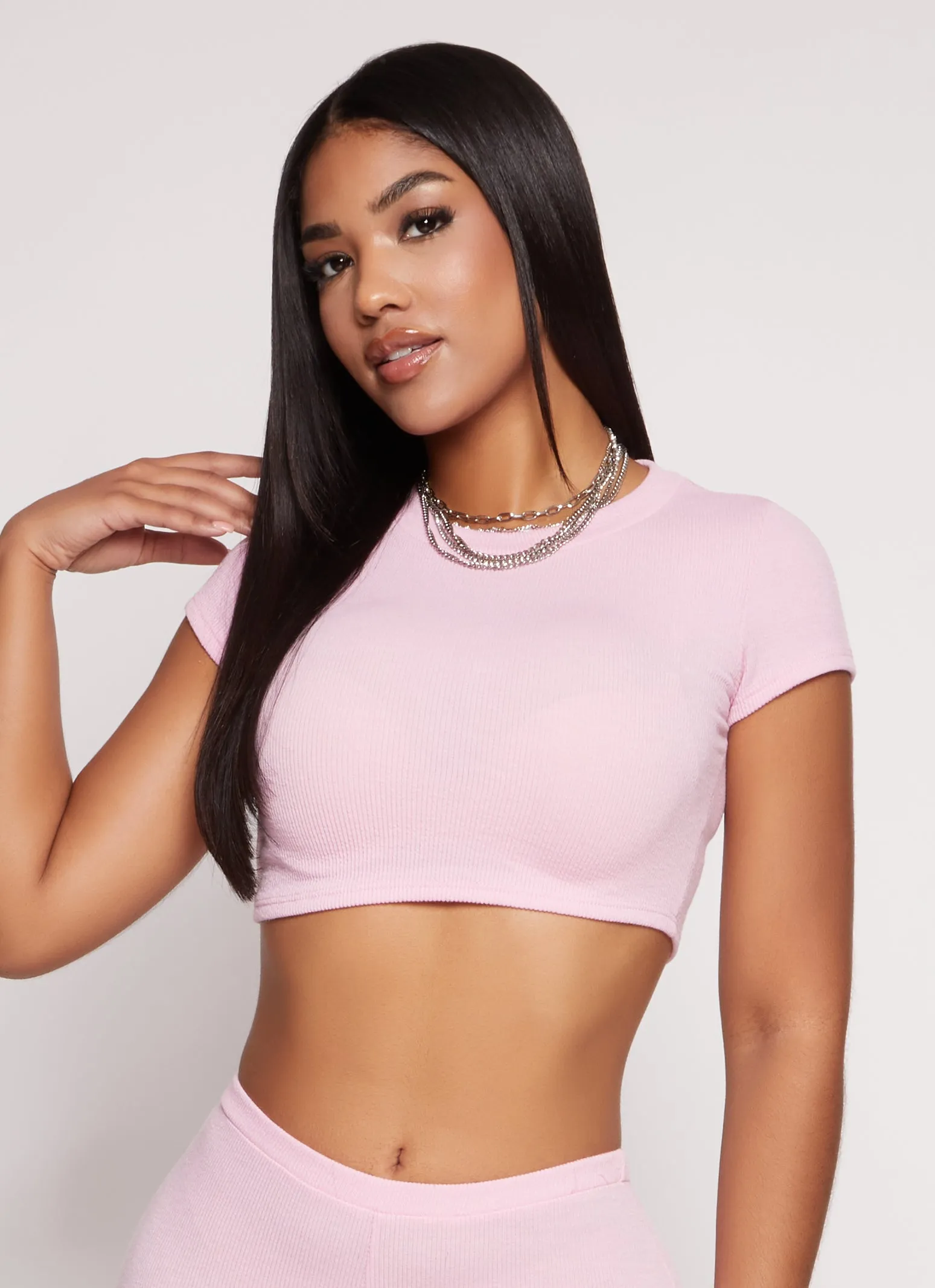 Ribbed Knit Cropped Tee sold by Rainbow