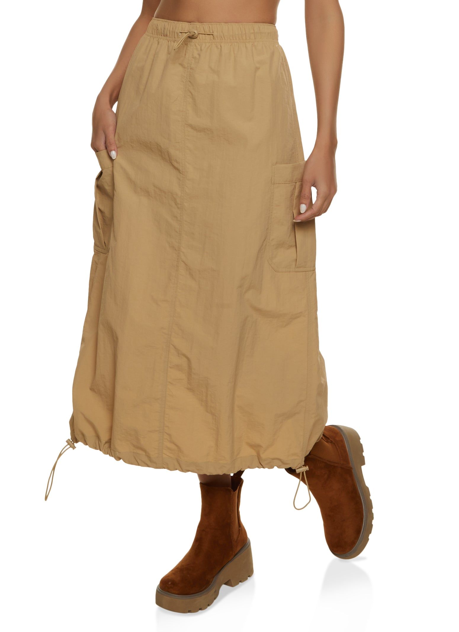 Toggle Drawstring Hem Cargo Pocket Maxi Skirt sold by Rainbow