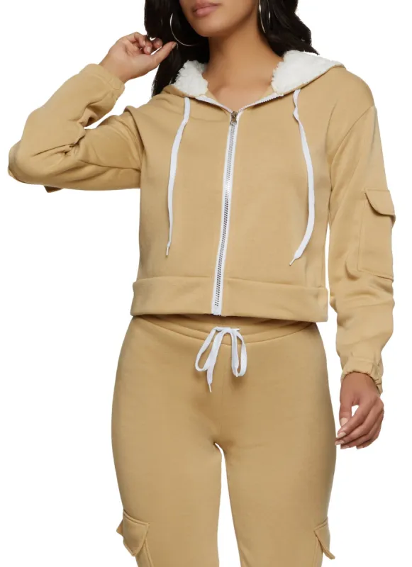 Cargo Pocket Sleeve Zip Front Hoodie sold by Rainbow