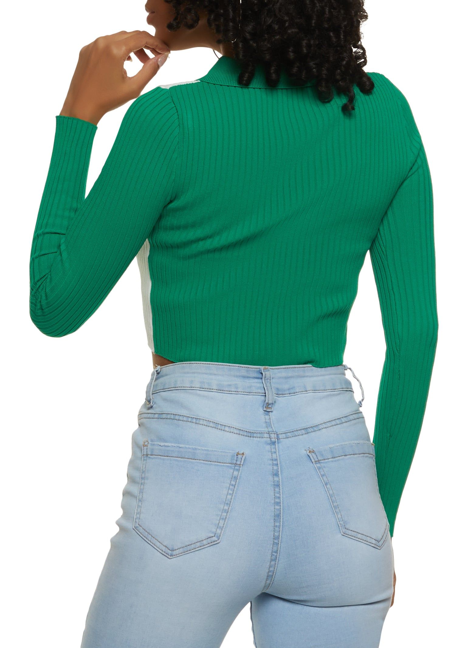 Color Block Zip Front Crop Top sold by Rainbow product image thumbnail 2