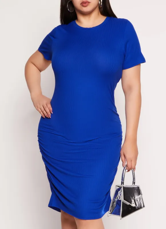 Plus Size Ribbed Knit Ruched T Shirt Dress sold by Rainbow