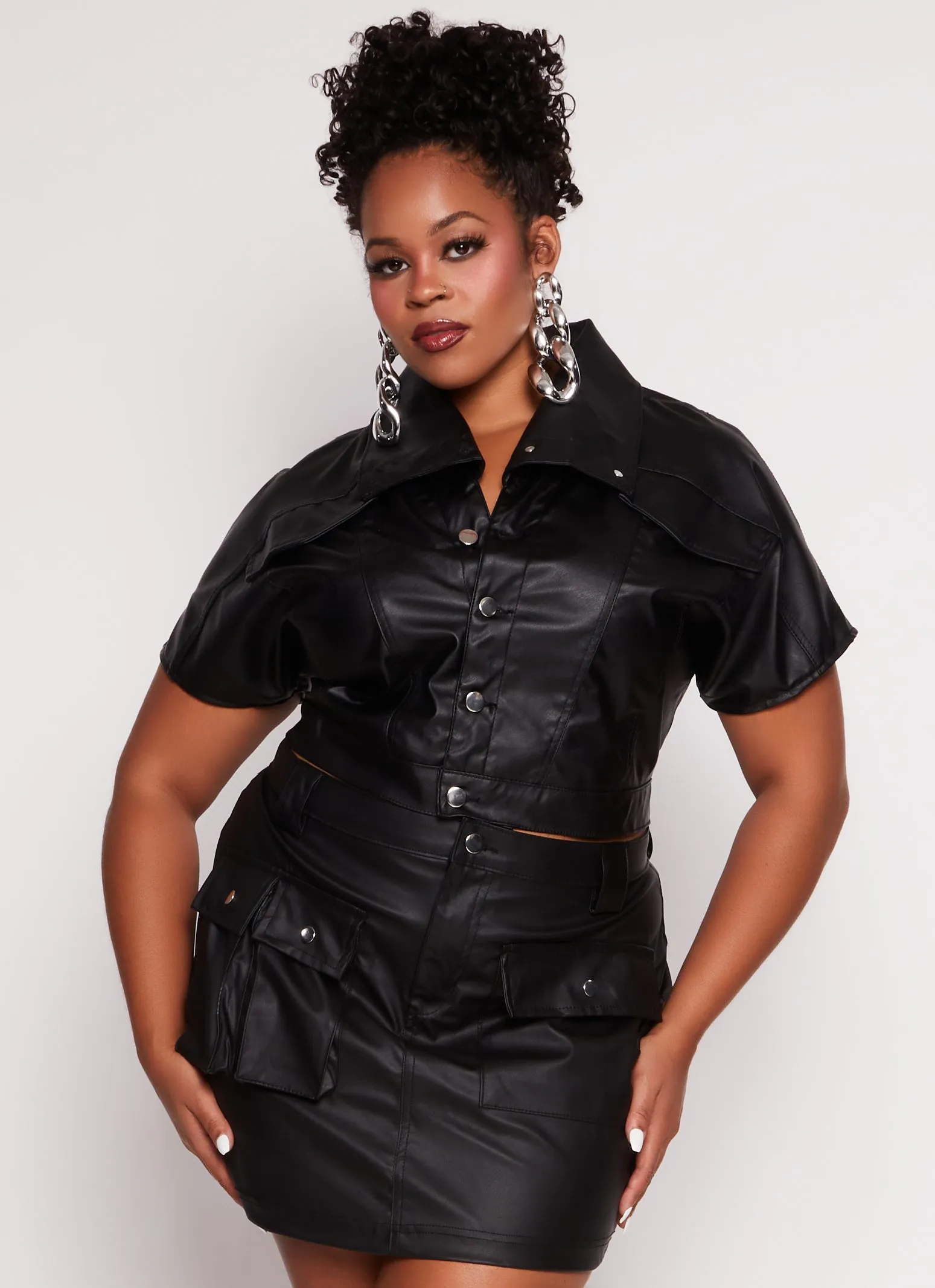 Plus Size Faux Leather Short Sleeve Cropped Jacket sold by Rainbow