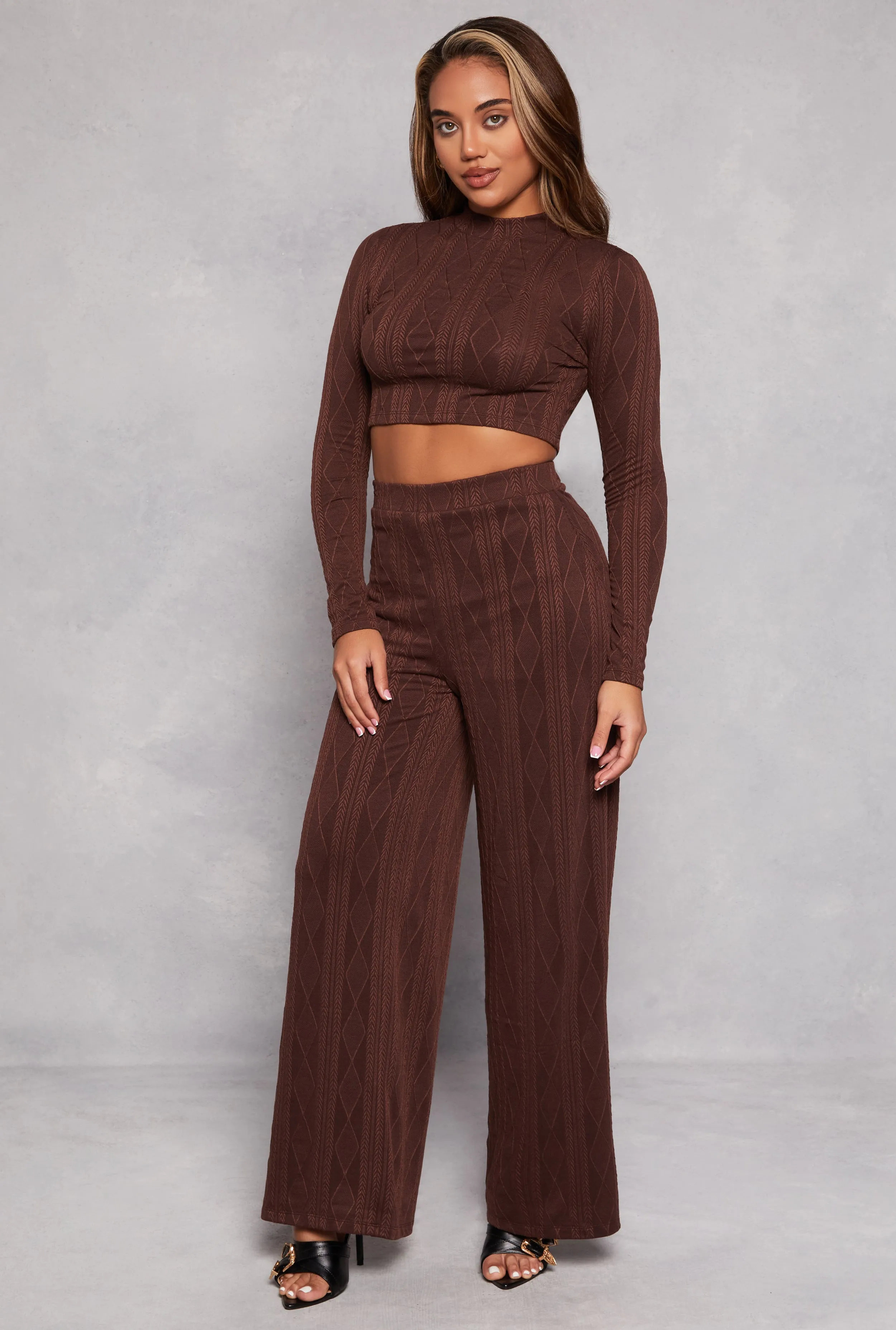 Cable Knit High Waist Wide Leg Pants sold by Rainbow