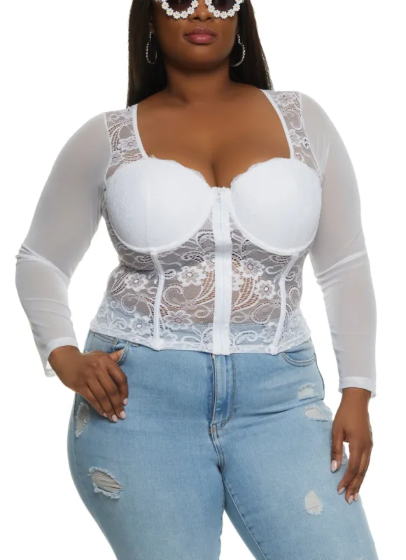 Plus Size Floral Lace Long Sleeve Corset Top sold by Rainbow