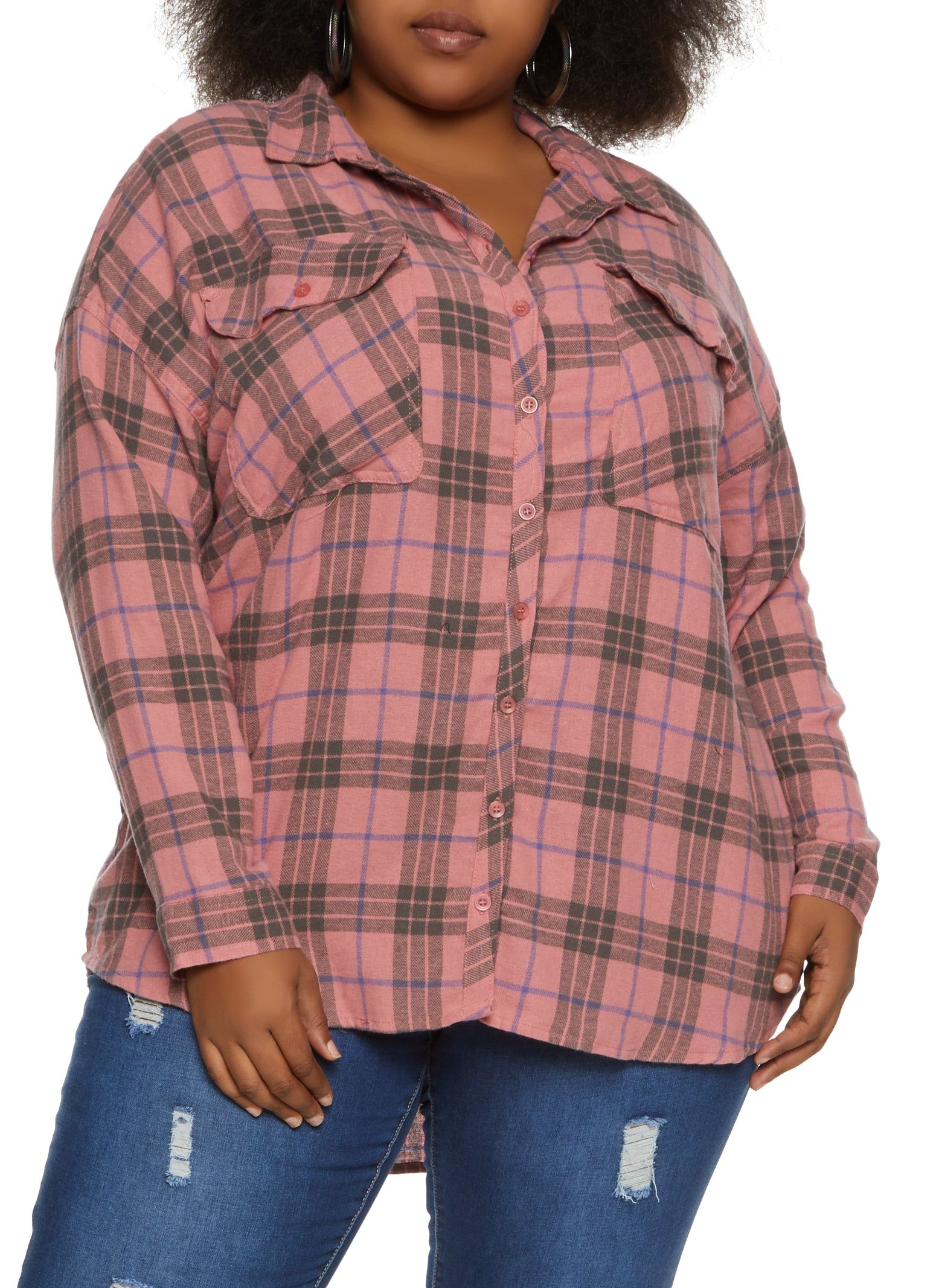 Plus Size Plaid Flannel Oversized Shirt sold by Rainbow