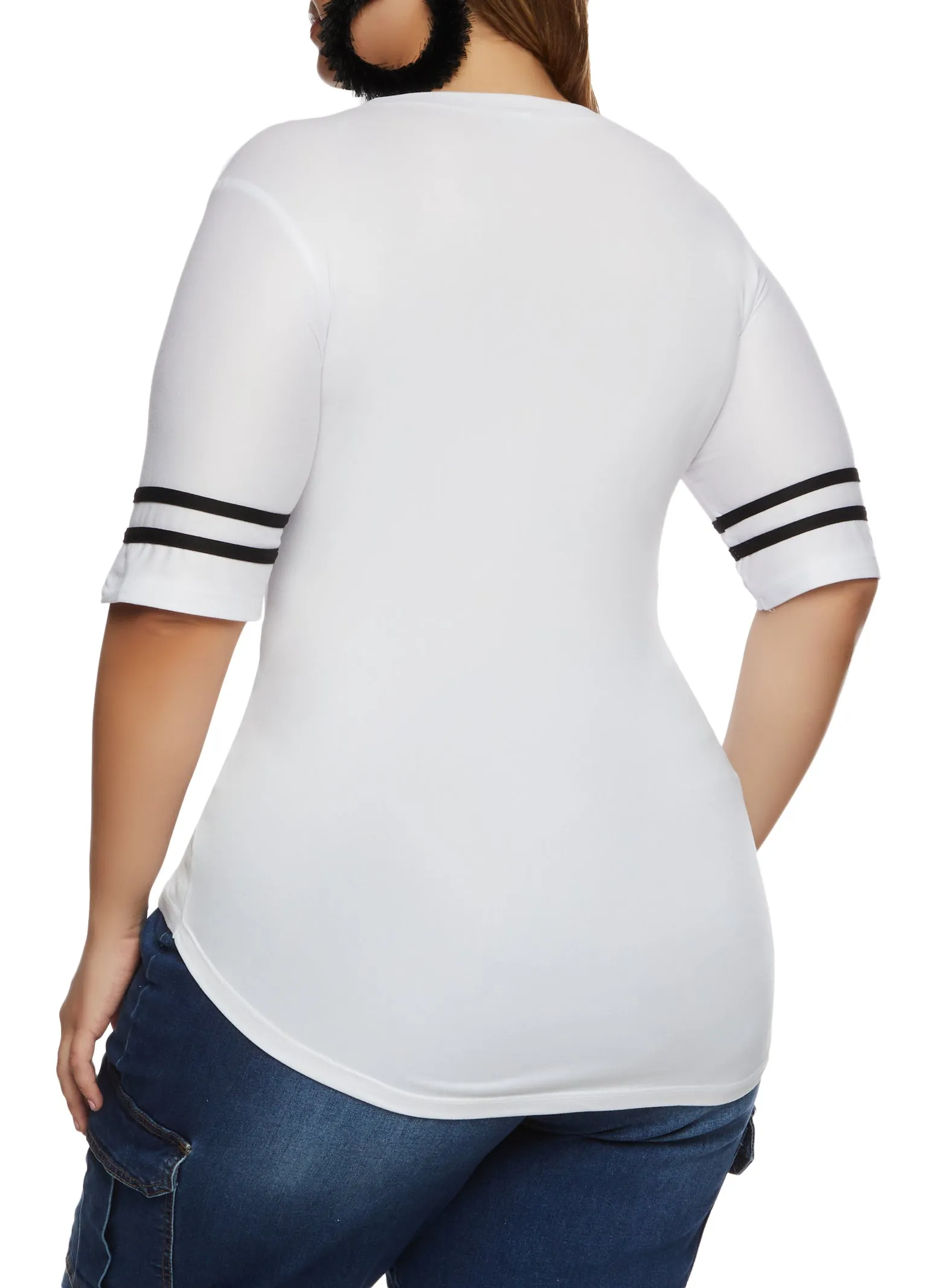 Plus Size Varsity Striped Sleeve T Shirt sold by Rainbow product image thumbnail 2