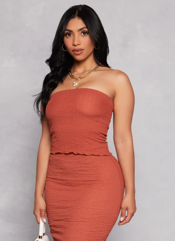 Textured Knit Lettuce Edge Tube Top sold by Rainbow