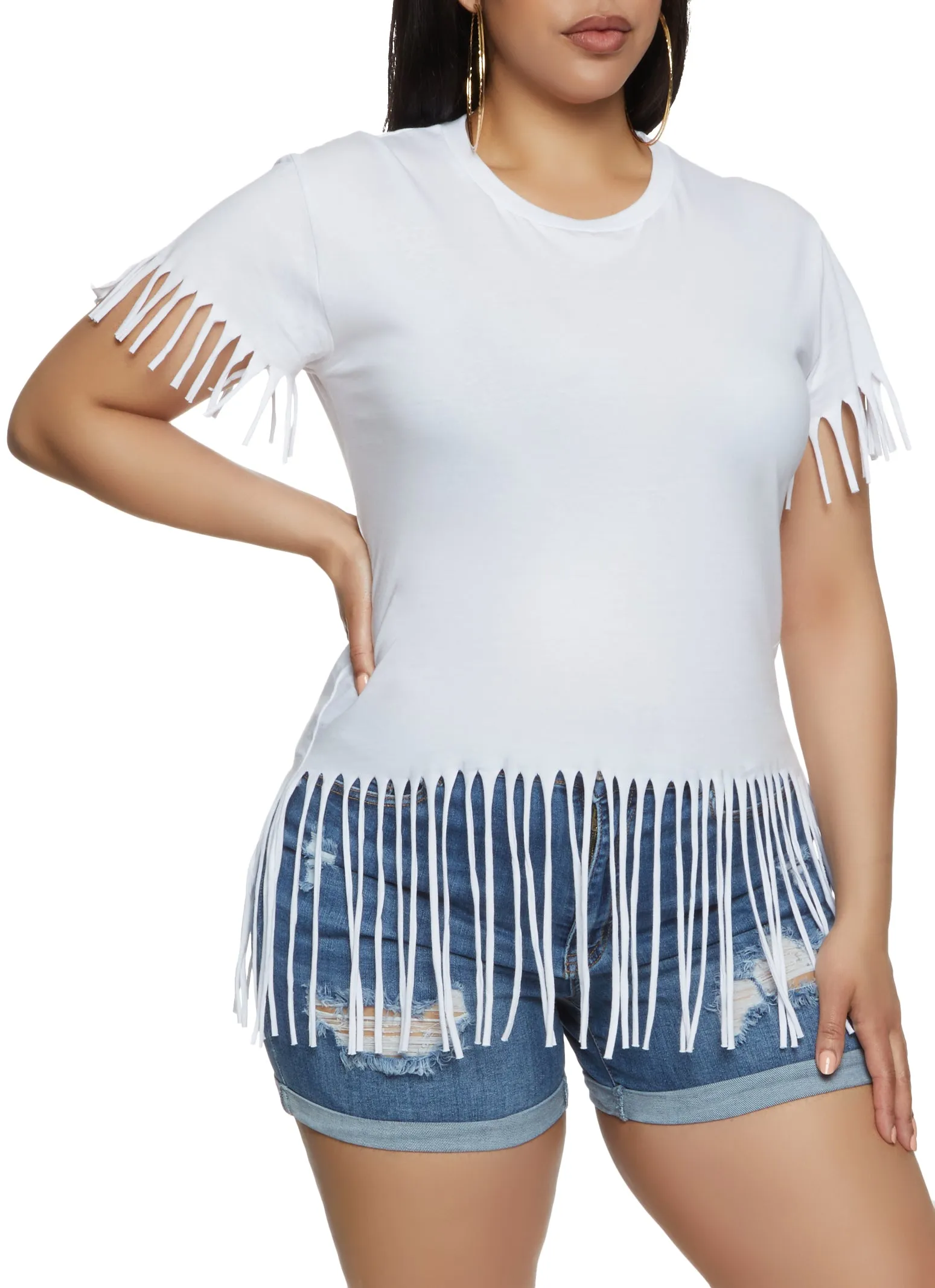 Plus Size Fringe Crew Neck T Shirt sold by Rainbow