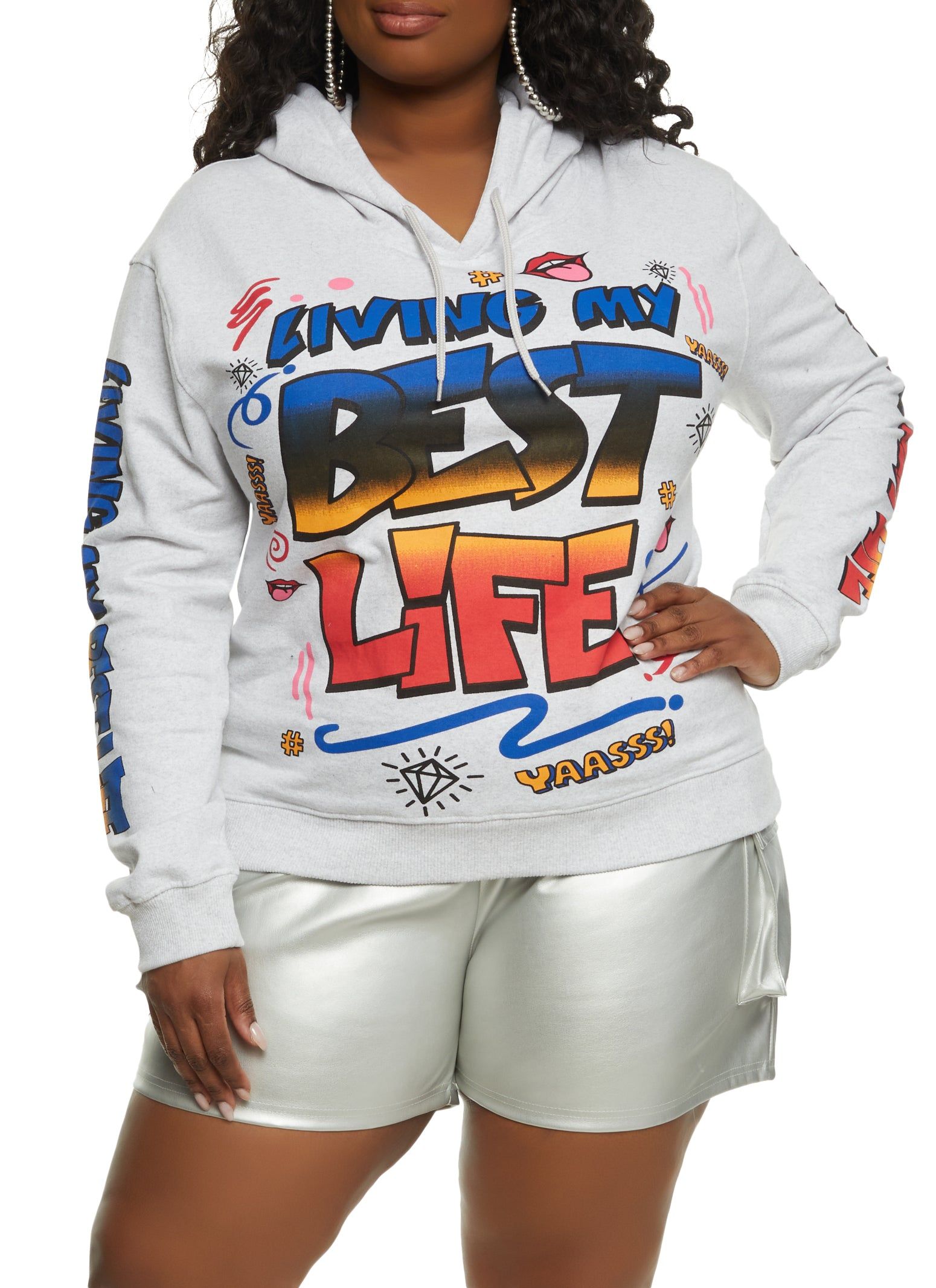 Plus Size Living My Best Life Graphic Hoodie sold by Rainbow