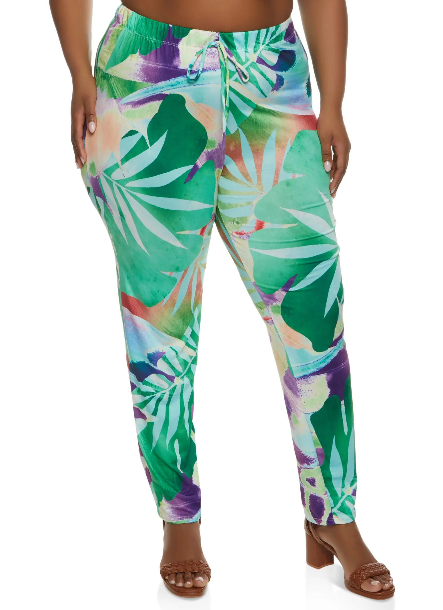 Plus Size Tropical Leaf Print High Waisted Leggings sold by Rainbow