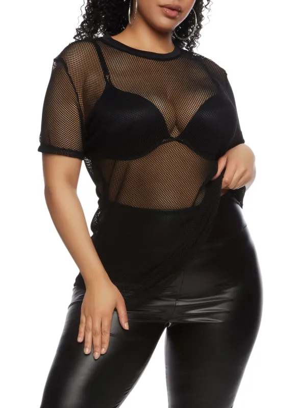Plus Size Fishnet Short Sleeve T Shirt sold by Rainbow