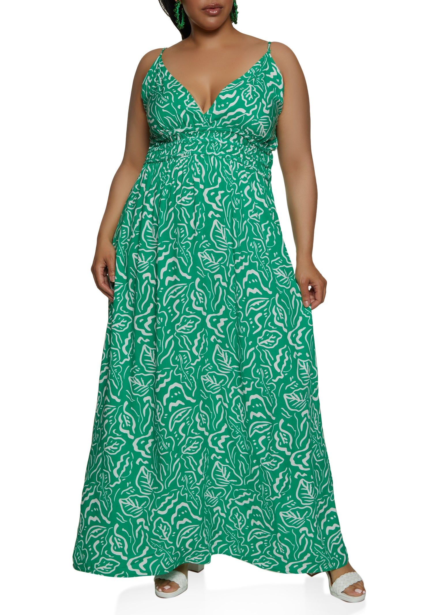 Plus Size Tropical Print Ruched Waist Maxi Dress sold by Rainbow