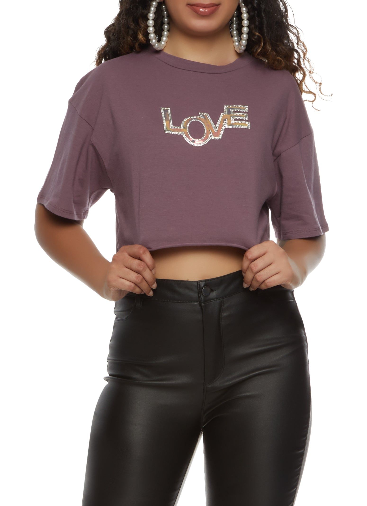 Rhinestone Love Cropped Graphic Tee sold by Rainbow