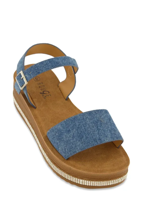 Rhinestone Trim Ankle Strap Wedge Sandals sold by Rainbow