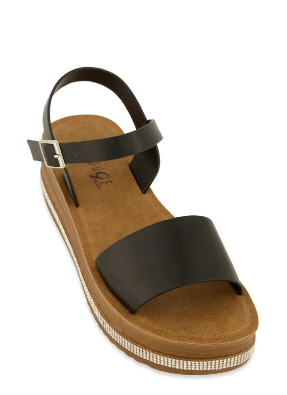 Rhinestone Trim Ankle Strap Wedge Sandals sold by Rainbow