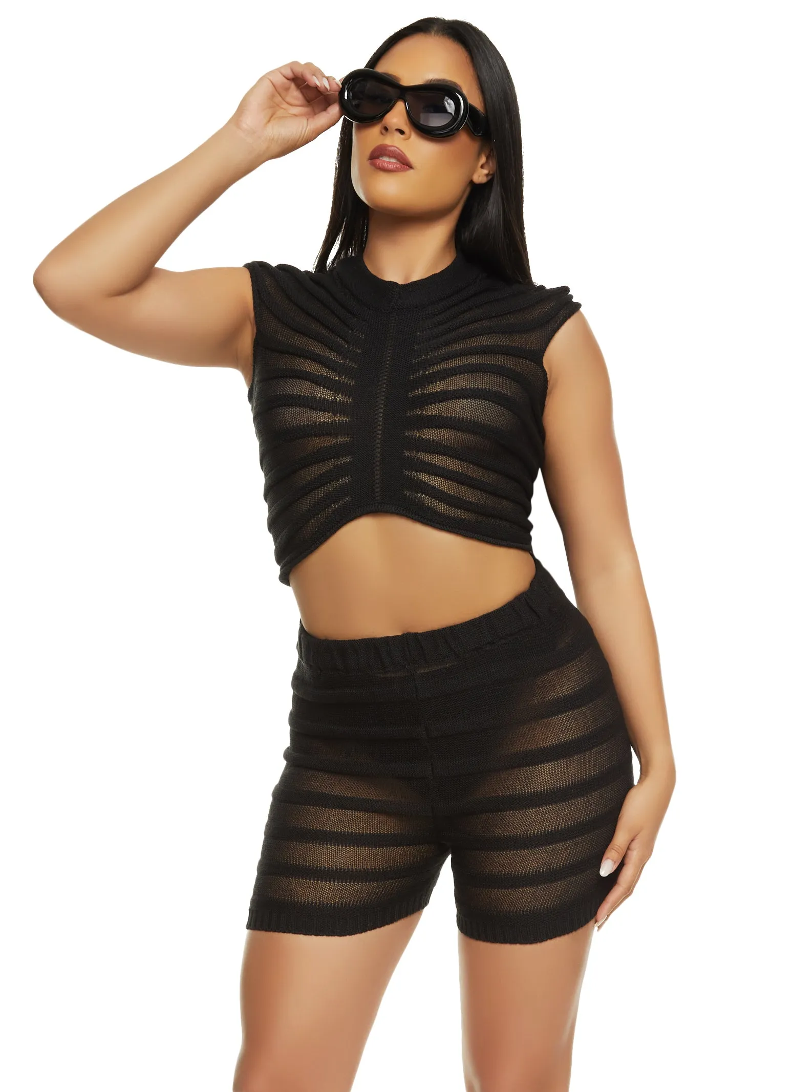 Shadow Stripe Crochet Crop Top sold by Rainbow product image thumbnail 2