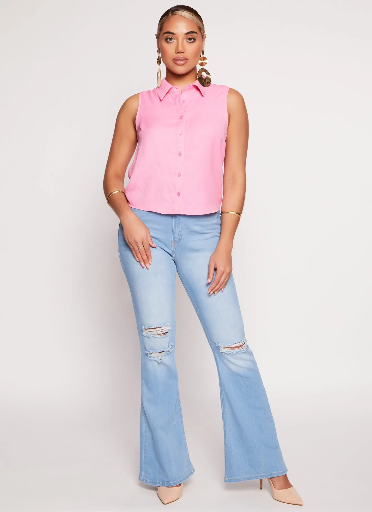 Gauze Knit Sleeveless Button Front Shirt sold by Rainbow product image thumbnail 2