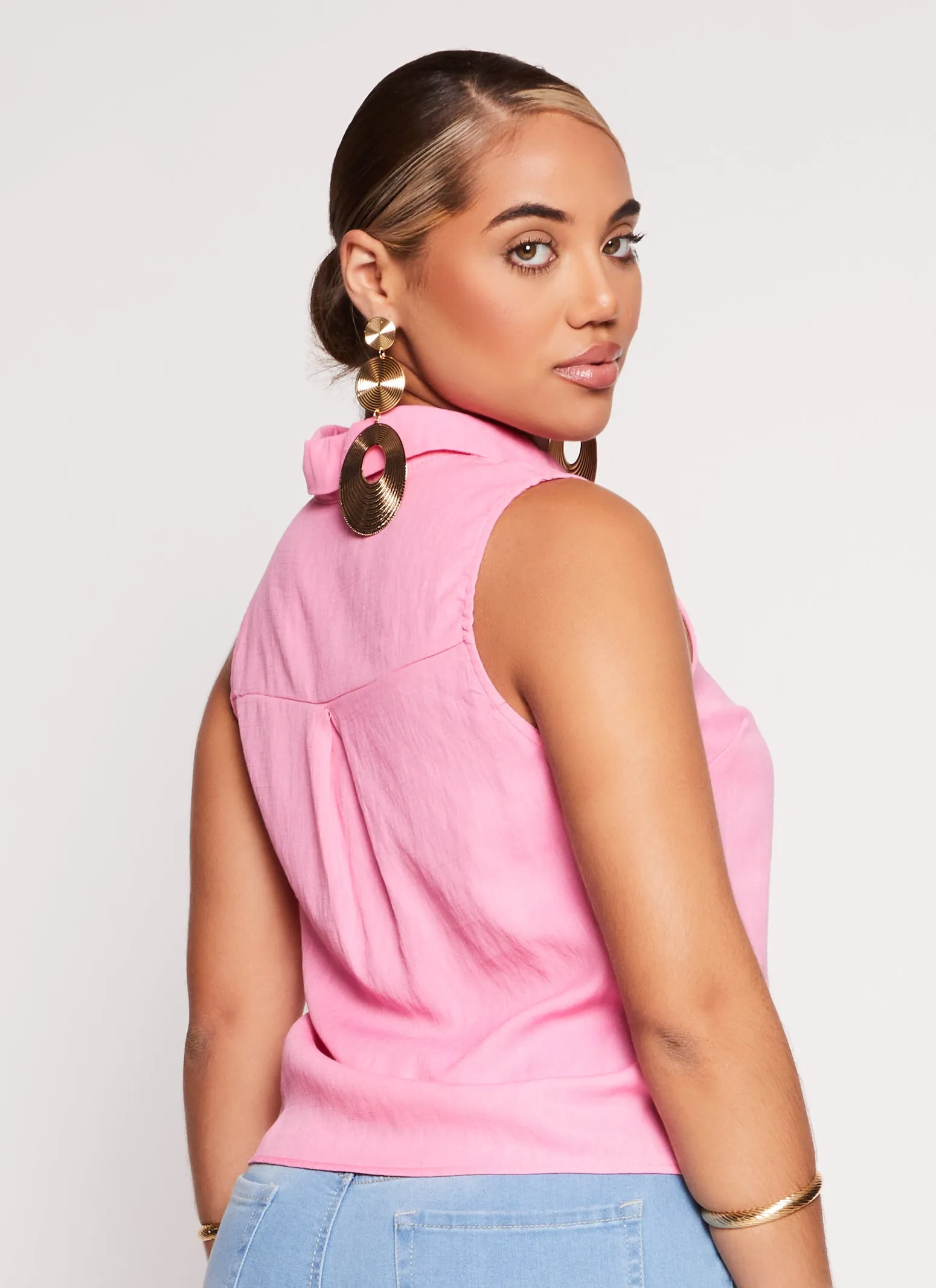 Gauze Knit Sleeveless Button Front Shirt sold by Rainbow product image thumbnail 3