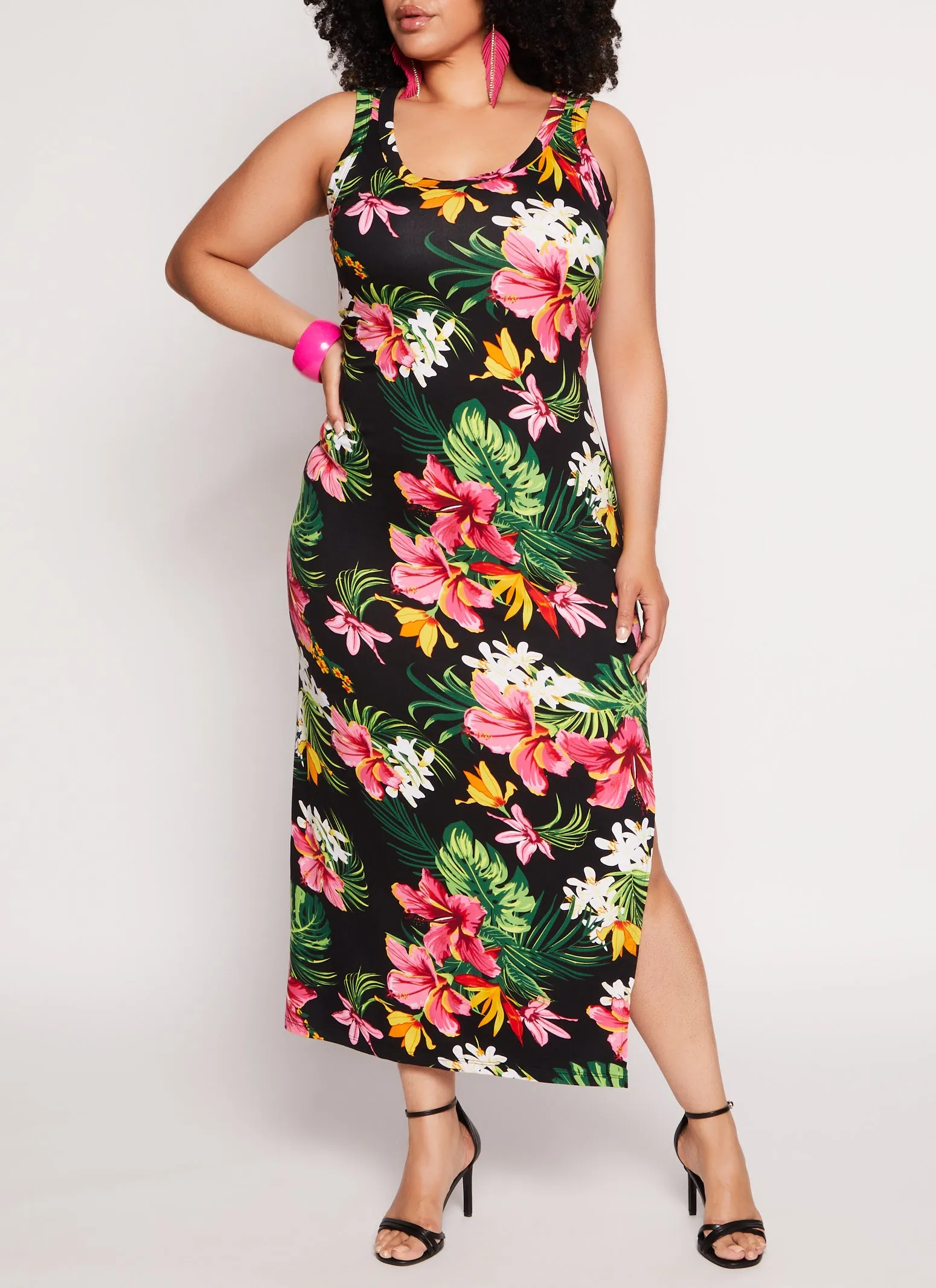 Plus Size Tropical Floral Print Maxi Tank Dress sold by Rainbow product image thumbnail 2