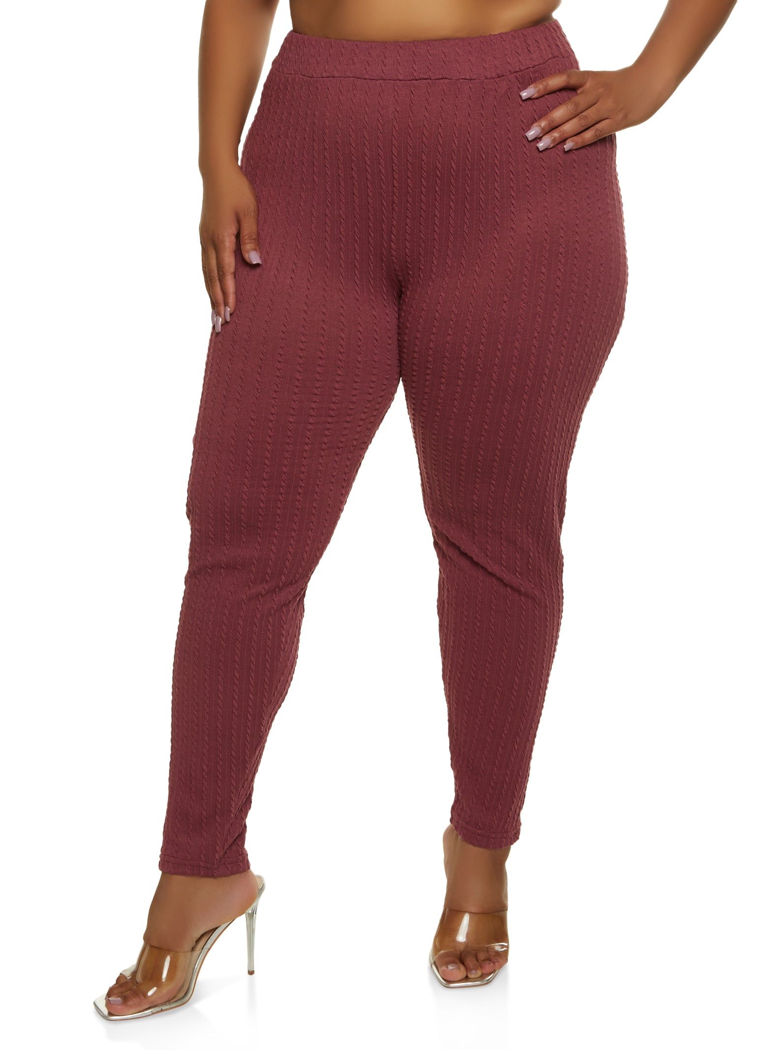 Plus Size Textured Knit High Waist Leggings sold by Rainbow
