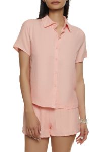 Solid Button Down Short Sleeve Shirt sold by Rainbow