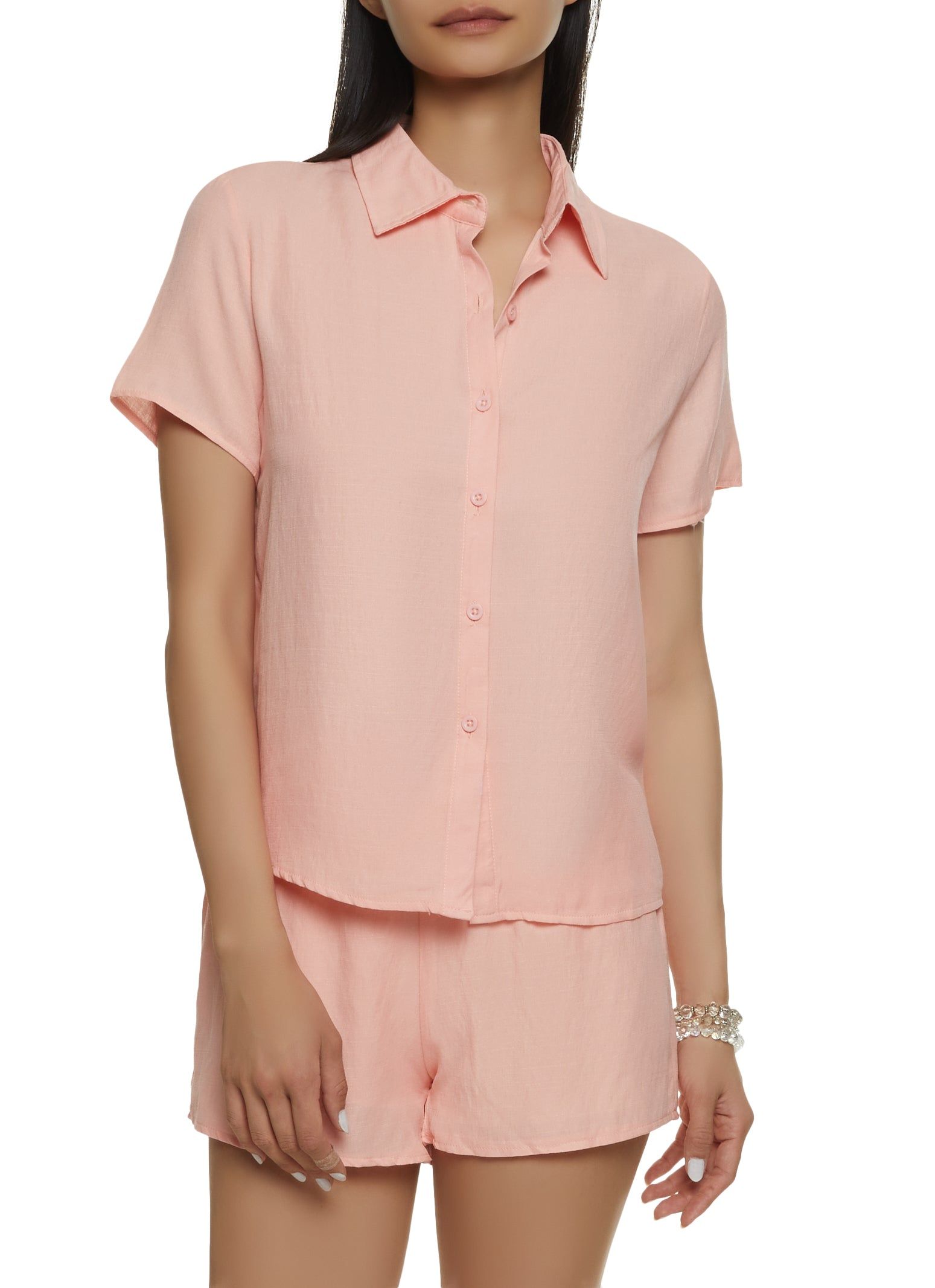 Solid Button Down Short Sleeve Shirt sold by Rainbow product image thumbnail 2