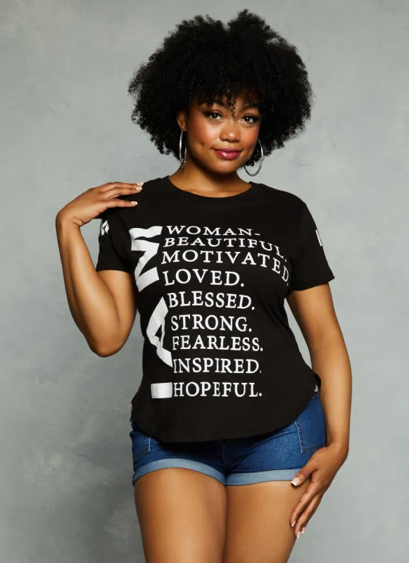 Plus Size I Am Woman Short Sleeve Graphic Tee sold by Rainbow