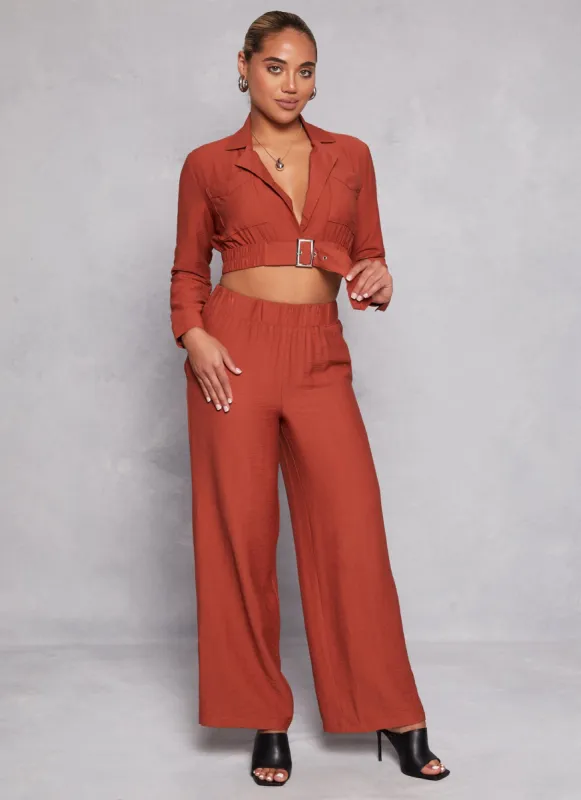 Solid Linen High Waist Wide Leg Pants sold by Rainbow