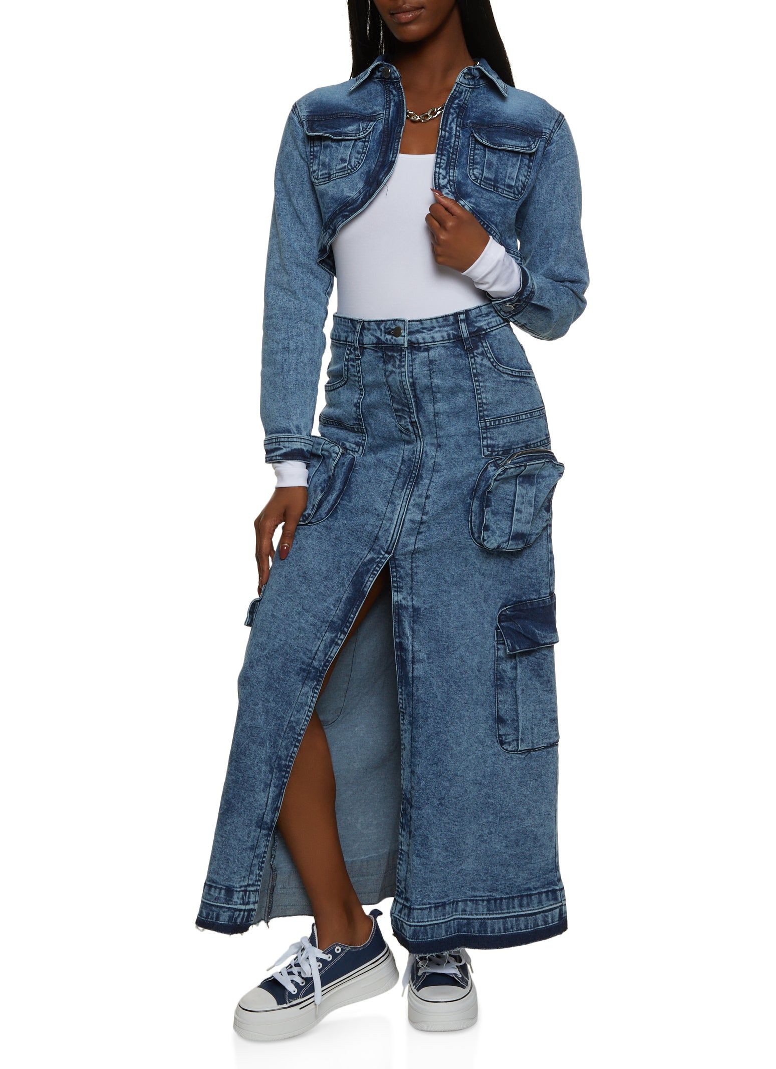 Denim Acid Wash Cargo Maxi Skirt sold by Rainbow product image thumbnail 2