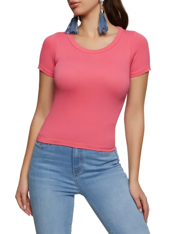 Basic  Ribbed Crew Neck Seamless Tee sold by Rainbow
