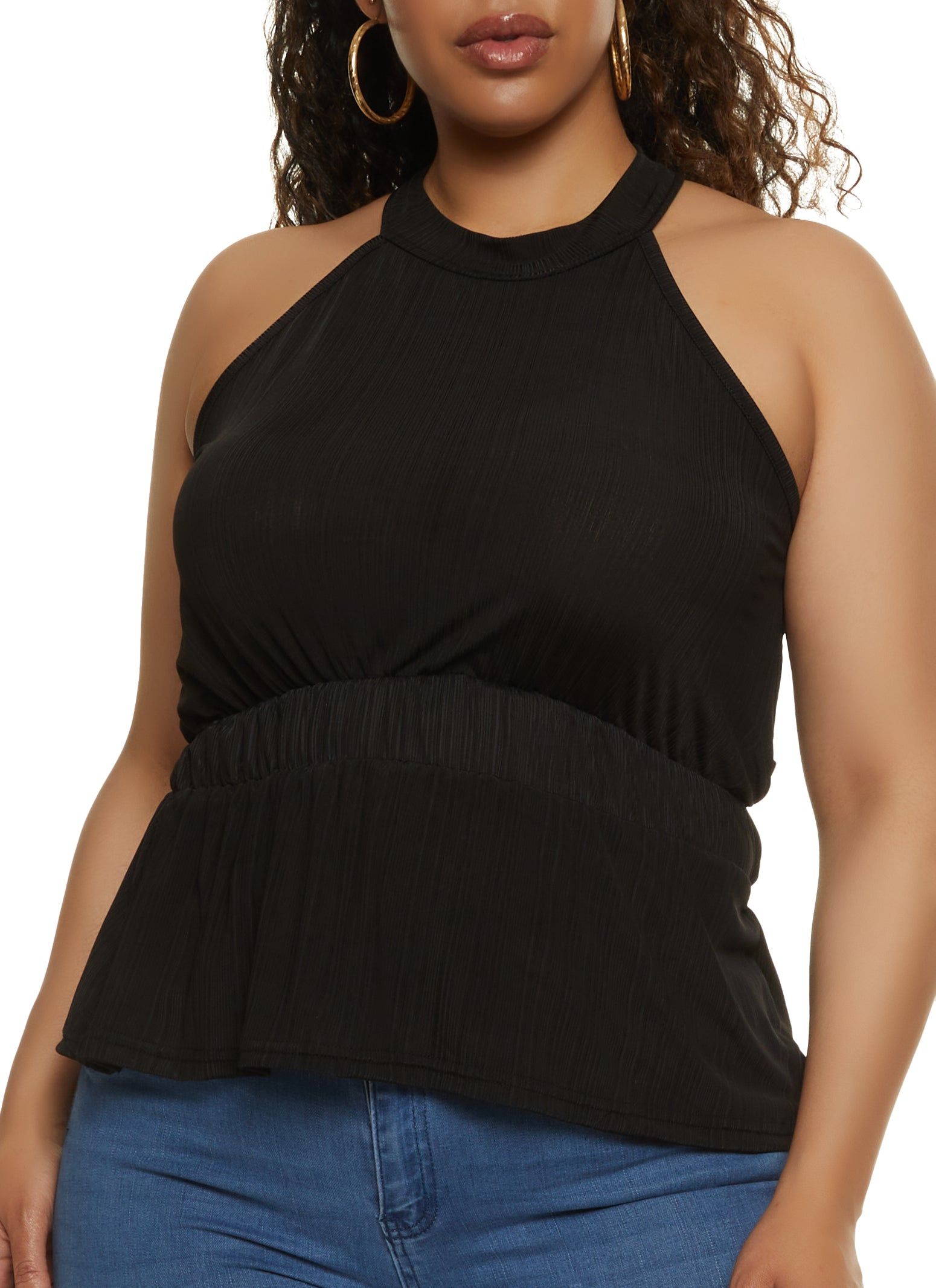 Plus Size Ribbed High Neck Ruched Waist Top sold by Rainbow