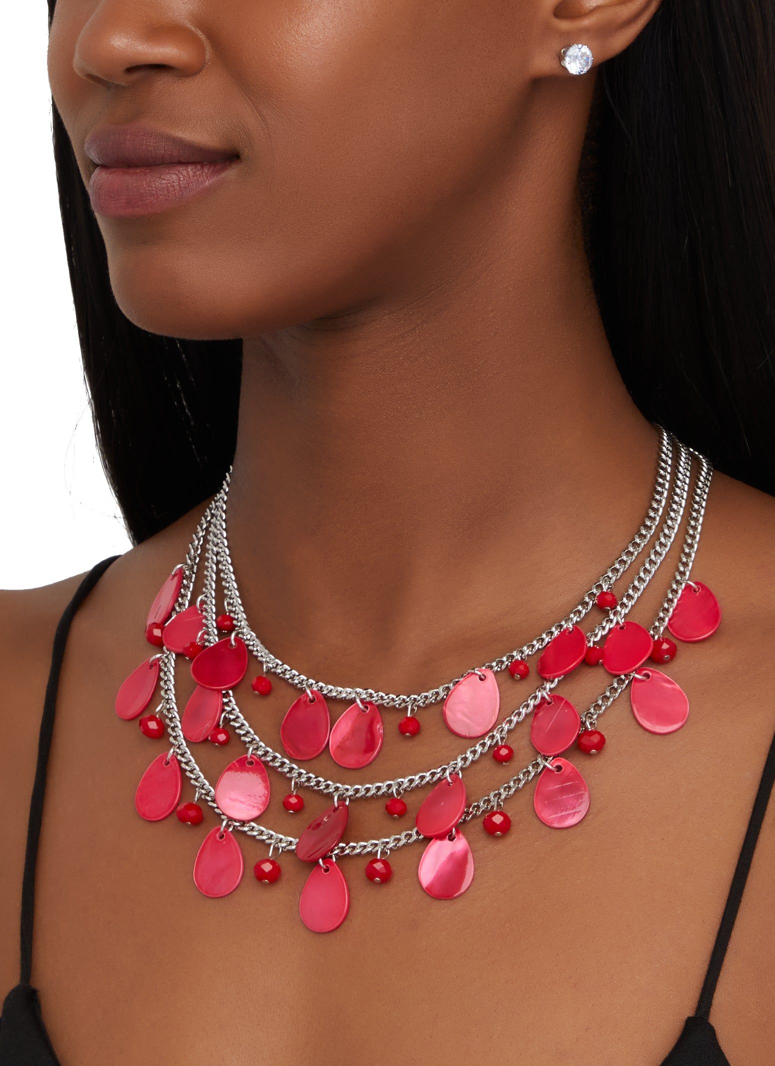 Teardrop Shell Layered Necklace and Stud Earrings sold by Rainbow