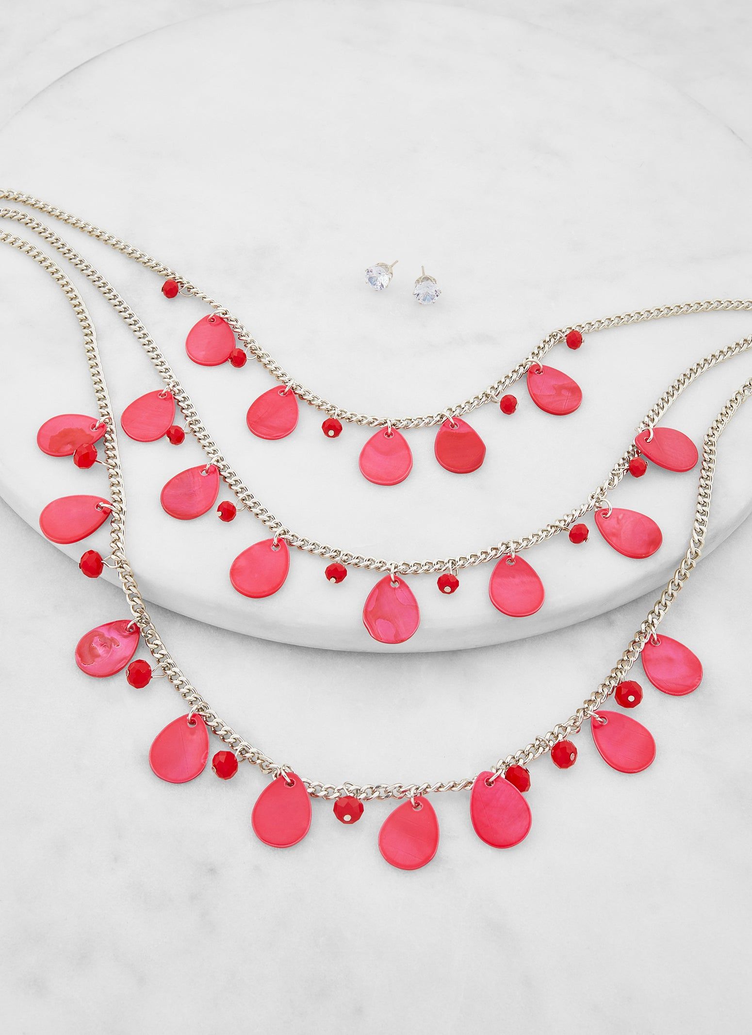 Teardrop Shell Layered Necklace and Stud Earrings sold by Rainbow product image thumbnail 2