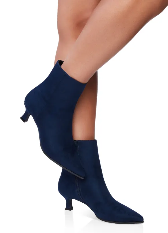 Pointed Toe Side Zip Kitten Heel Booties sold by Rainbow
