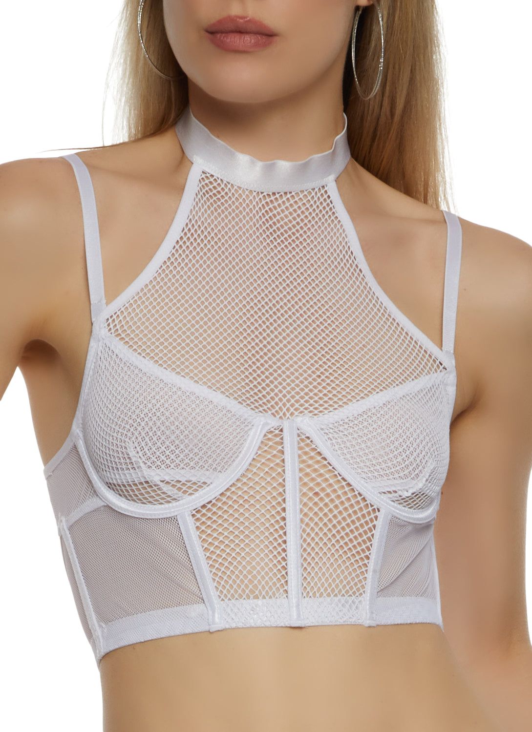 Caged Mesh High Neck Bustier Top sold by Rainbow