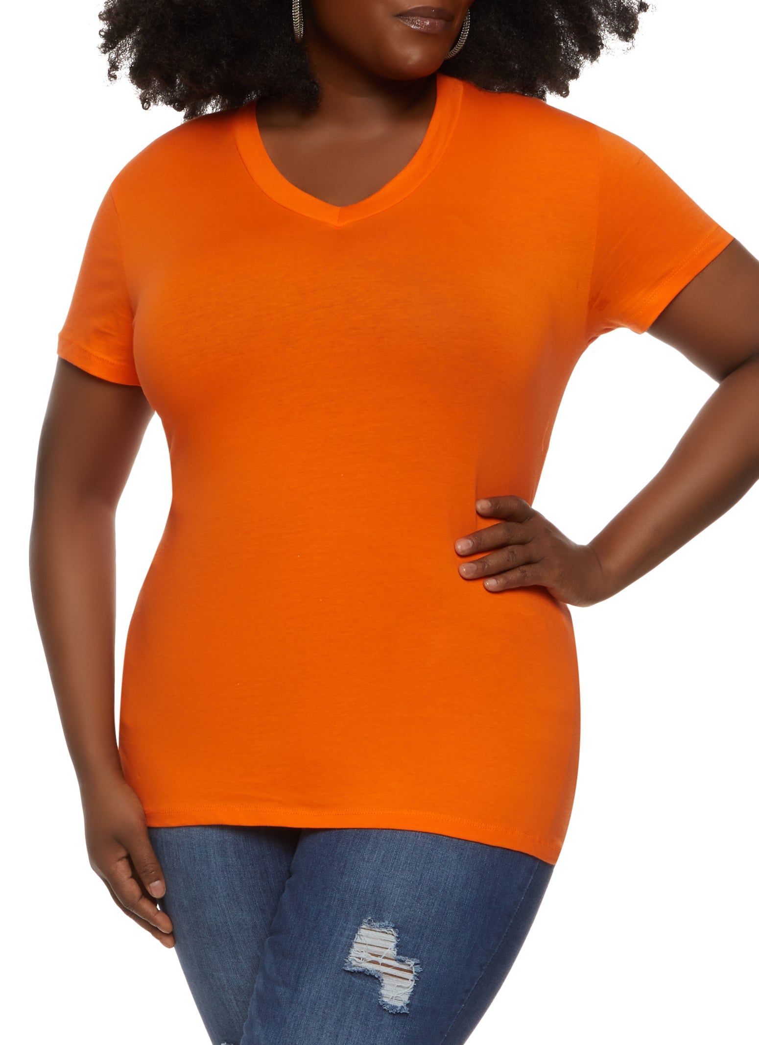 Plus Size Basic V Neck Short Sleeve T Shirt sold by Rainbow