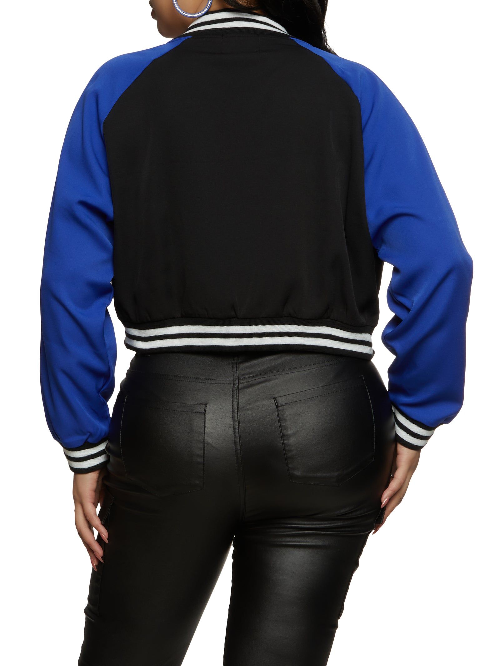 Plus Size Color Block Graphic Patch Cropped Varsity Jacket sold by Rainbow product image thumbnail 2