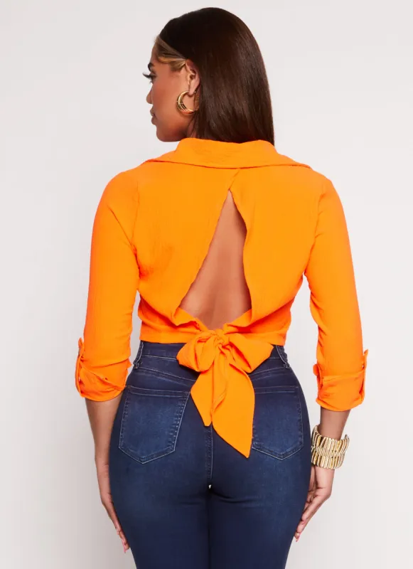 Button Front Open Tie Back Shirt sold by Rainbow