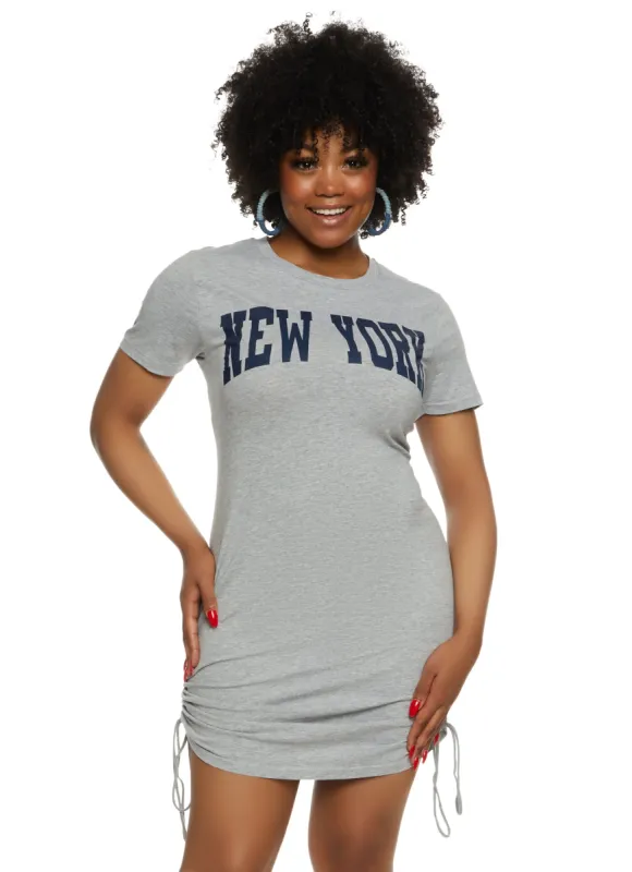 Plus Size New York Ruched Graphic T Shirt Dress sold by Rainbow