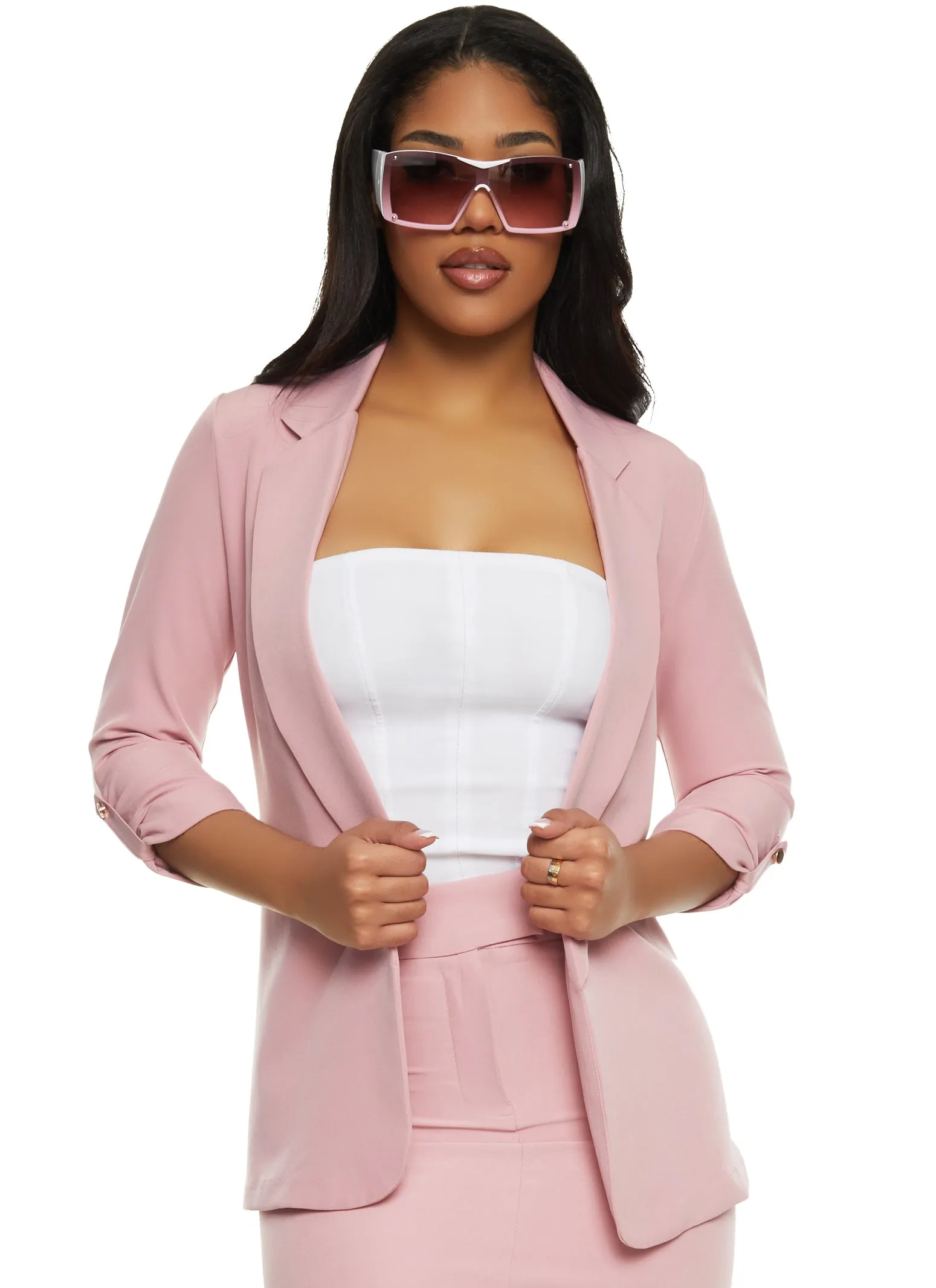 Open Front Tab Sleeve Blazer sold by Rainbow